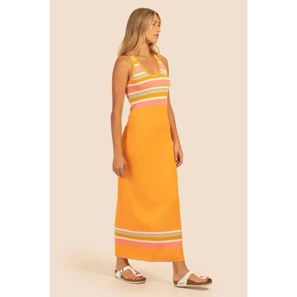 Trina Turk Kavaja 2 Stripe Maxi Sleeveless Summer Beach Dress Sherbet Orange XXL - Picture 14 of 15